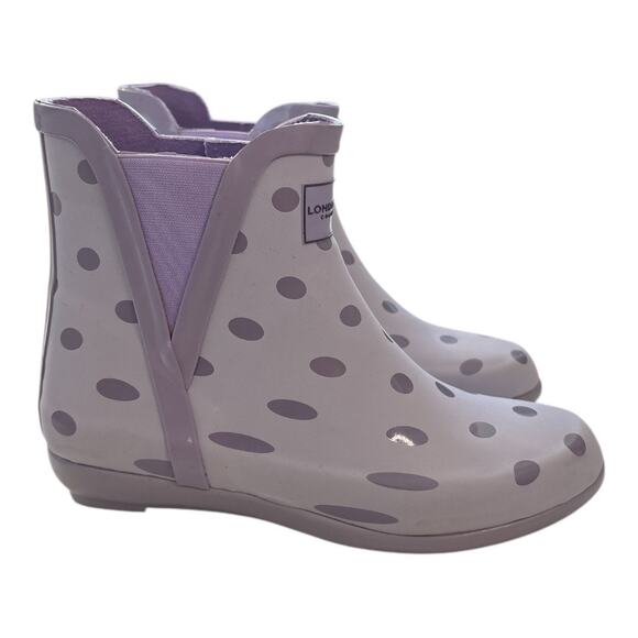 London Fog Women's Piccadilly Rain Boot Lilac Dots Size 8 Rubber Waterproof - Picture 4 of 9